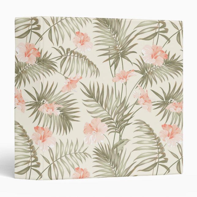 Tropical Hisbiscus Palm Tree Pattern 3 Ring Binder (Front/Spine)