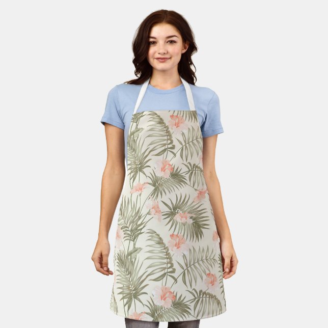 Tropical Hisbiscus Palm Tree Pattern Apron (Worn)