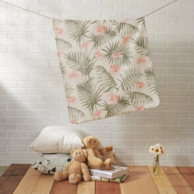 Tropical Hisbiscus Palm Tree Pattern Baby Blanket (In Situ)