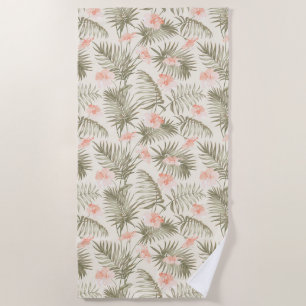 Tropical Hisbiscus Palm Tree Pattern Beach Towel
