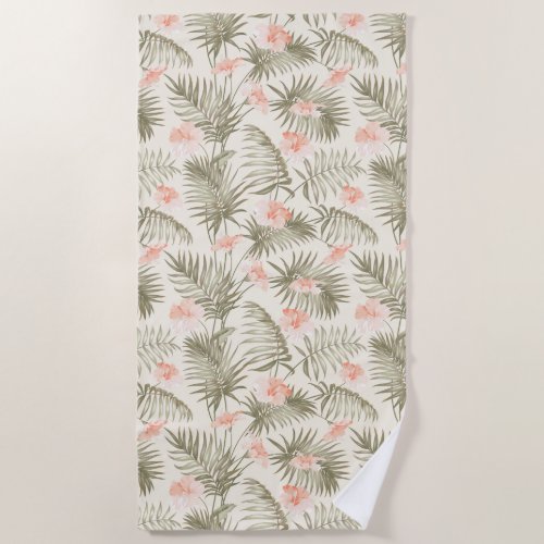 Tropical Hisbiscus Palm Tree Pattern Beach Towel