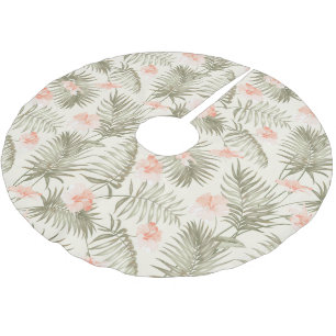 Tropical Hisbiscus Palm Tree Pattern Brushed Polyester Tree Skirt