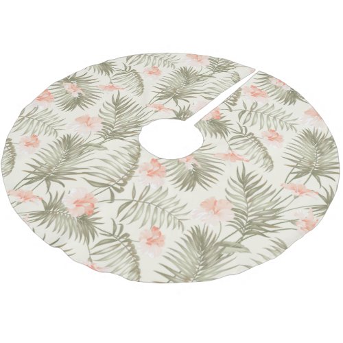 Tropical Hisbiscus Palm Tree Pattern Brushed Polyester Tree Skirt