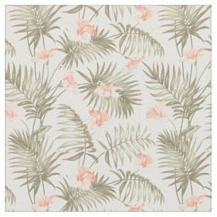 Tropical Hisbiscus Palm Tree Pattern Fabric