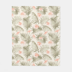 Tropical Hisbiscus Palm Tree Pattern Fleece Blanket