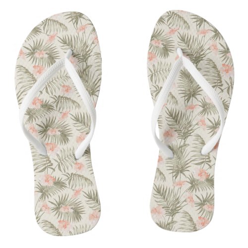 Tropical Hisbiscus Palm Tree Pattern Flip Flops