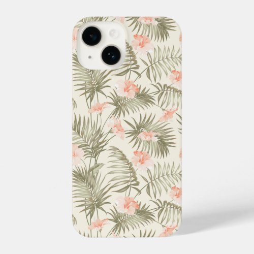 Tropical Hisbiscus Palm Tree Pattern iPhone 14 Case