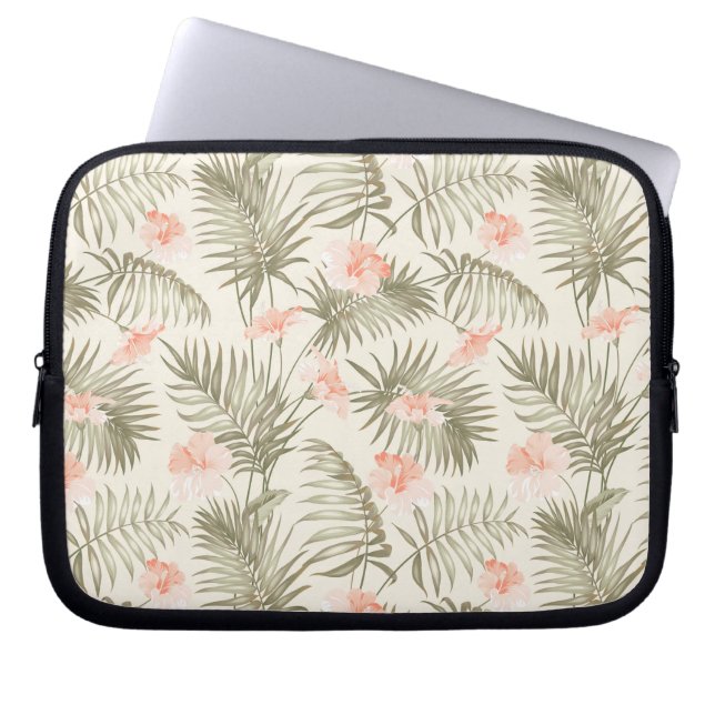 Tropical Hisbiscus Palm Tree Pattern Laptop Sleeve (Front)