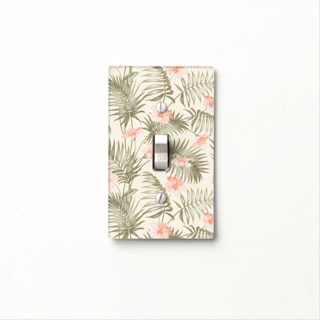 Tropical Hisbiscus Palm Tree Pattern Light Switch Cover (In Situ)
