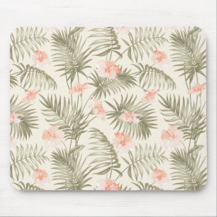 Tropical Hisbiscus Palm Tree Pattern Mouse Pad