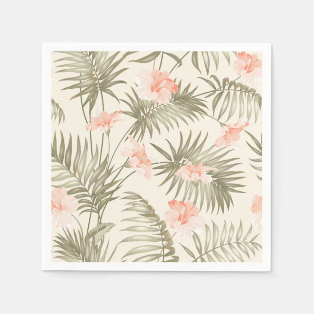 Tropical Hisbiscus Palm Tree Pattern Napkins (Front)