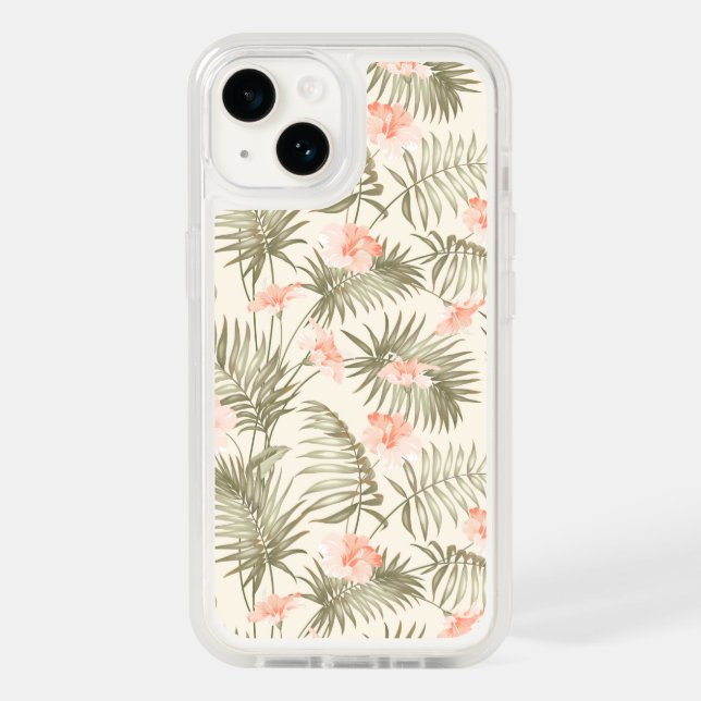 Tropical Hisbiscus Palm Tree Pattern Otterbox iPhone Case (Back)