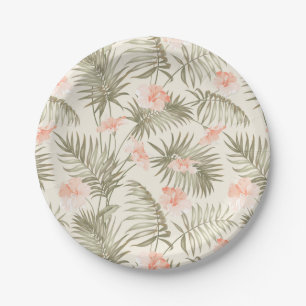 Tropical Hisbiscus Palm Tree Pattern Paper Plates
