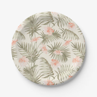 Tropical Hisbiscus Palm Tree Pattern Paper Plates