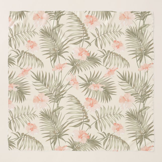 Tropical Hisbiscus Palm Tree Pattern Scarf (Front)