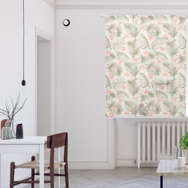 Tropical Hisbiscus Palm Tree Pattern Sheer Curtains (Living Room)