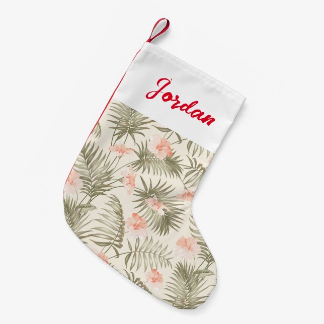 Tropical Hisbiscus Palm Tree Pattern Small Christmas Stocking (Front (Hanging))