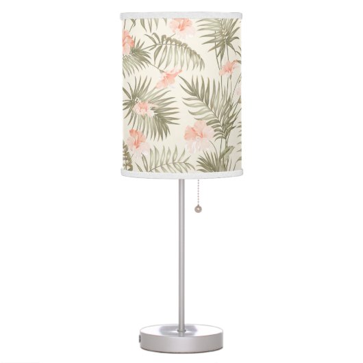 Tropical Hisbiscus Palm Tree Pattern Table Lamp (Left)