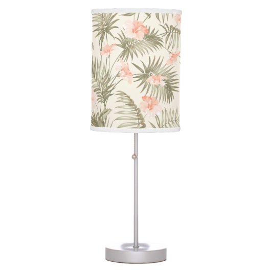 Tropical Hisbiscus Palm Tree Pattern Table Lamp (Front)