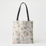 Tropical Hisbiscus Palm Tree Pattern Tote Bag