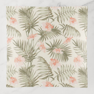 Tropical Hisbiscus Palm Tree Pattern Trinket Tray