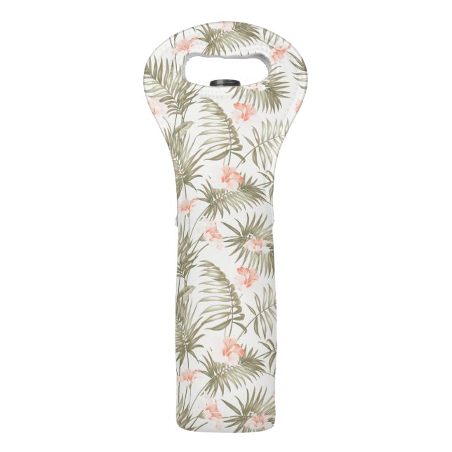 Tropical Hisbiscus Palm Tree Pattern Wine Bag (Front)