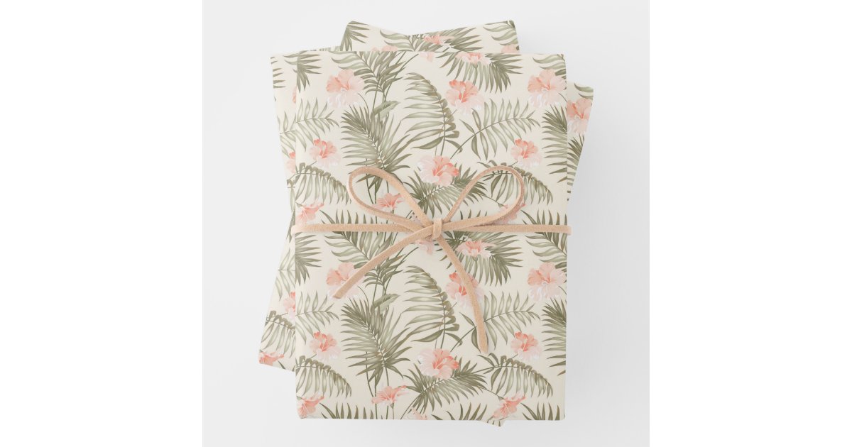 Blooming White Hibiscus Flowers on Sage Wrapping Paper Sheets, Zazzle