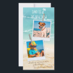 Tropical Holiday 2-Photo Beach Christmas Card<br><div class="desc">Nautical Boutique Co.'s Florida holiday "Sand is the New Snow" design is one in our photo-fun holiday series. It features white handwriting chalk-styled typography set on a beautiful aqua ocean and sandy beach backdrop with strings of twinkling lights, plus a cute palm tree icon. Personalize with any two photos --...</div>