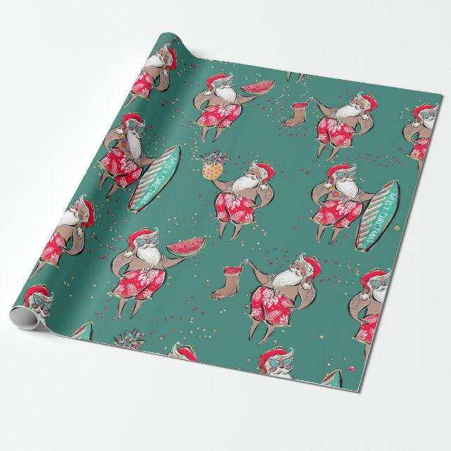 Tropical Holiday Christmas Wrapping Paper (Unrolled)