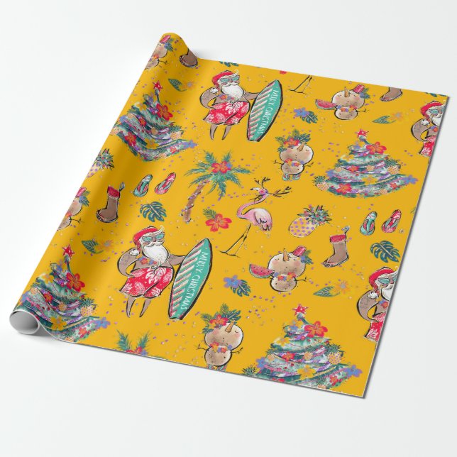 Tropical Holiday Christmas Wrapping Paper (Unrolled)