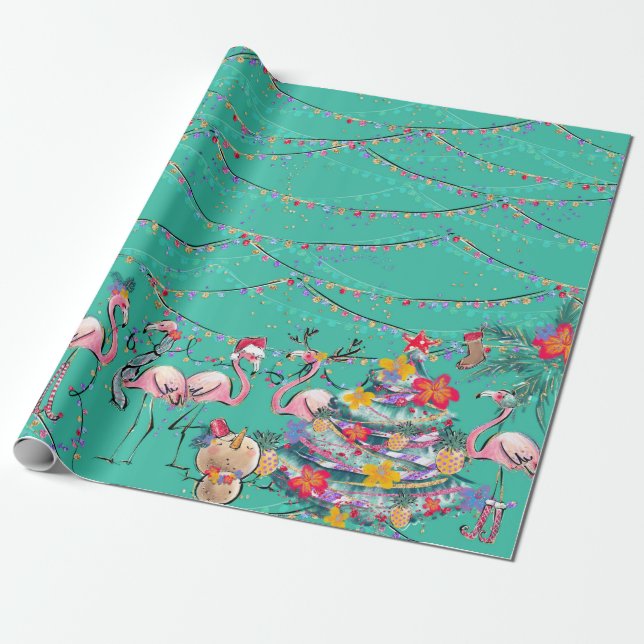Tropical Holiday Christmas Wrapping Paper (Unrolled)