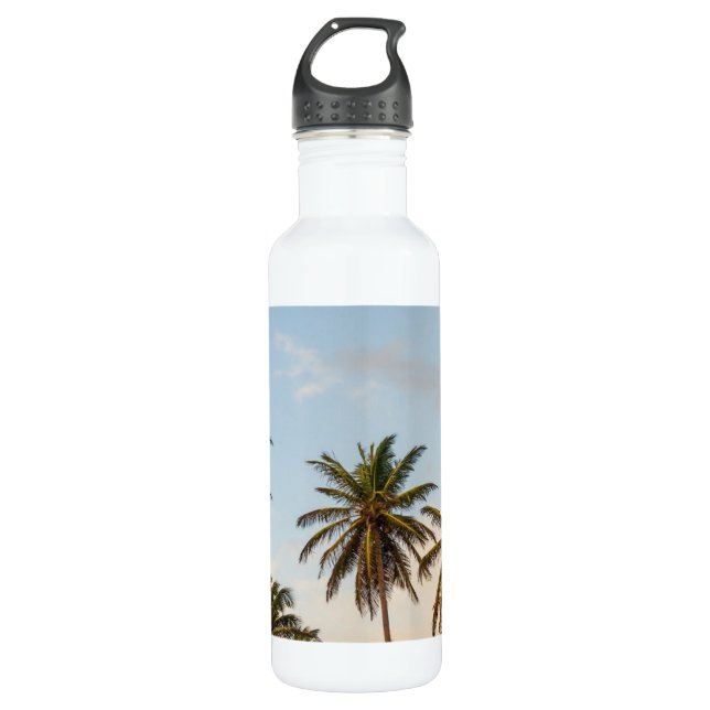 Tropical Holiday Palm Trees Stainless Steel Water Bottle (Front)