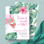 Tropical Holiday Party Watercolor Flamingo Invitation<br><div class="desc">The funny tropical Christmas invitations feature a watercolor pink flamingo with monstera palm leaves. The words Fa-la-la-la-la-la-la-mingle are set in fun hand lettered type. A cute choice for Florida beach pinkmas party. Unique watercolor art and design by Victoria Grigaliunas of Do Tell A Belle. To see more holiday party invitation...</div>