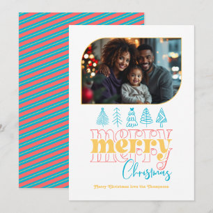 Tropical Holiday Retro Doodle Christmas Photo Card