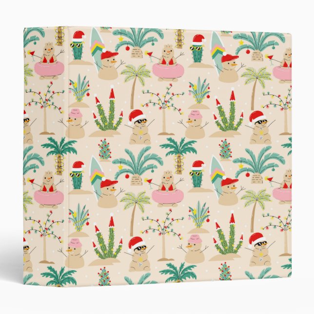 Tropical Holiday Vibes Christmas Pattern 3 Ring Binder (Front/Spine)