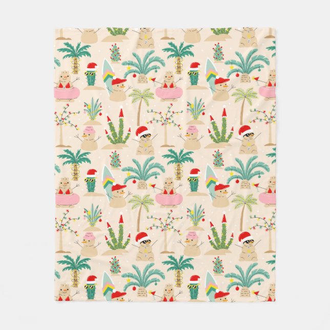 Tropical Holiday Vibes Christmas Pattern Fleece Blanket (Front)
