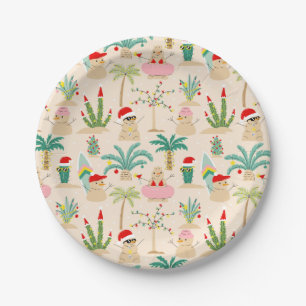 Tropical Holiday Vibes Christmas Pattern Paper Plates