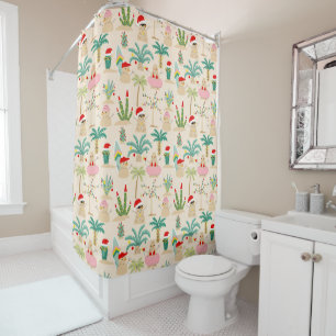 Tropical Holiday Vibes Christmas Pattern Shower Curtain