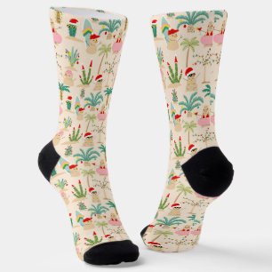 Tropical Holiday Vibes Christmas Pattern Socks