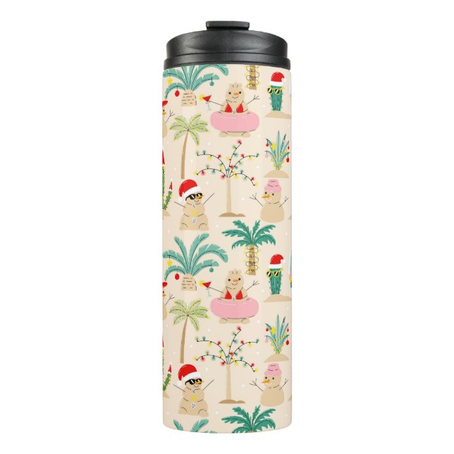Tropical Holiday Vibes Christmas Pattern Thermal Tumbler (Front)