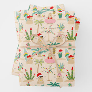 Tropical Holiday Vibes Christmas Pattern Wrapping Paper Sheets
