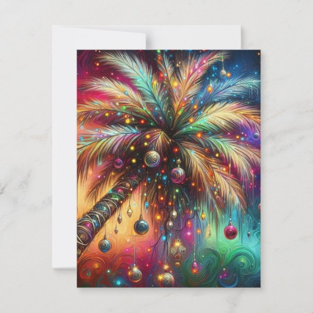 Tropical Holiday – Whimsical Palm Tree on Beach Card (Front)