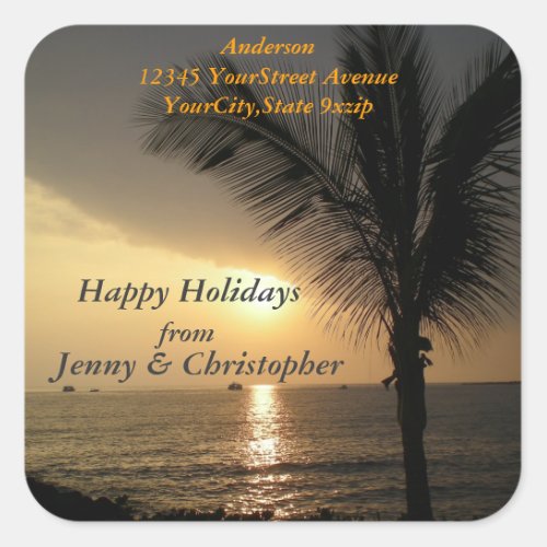 Tropical Holidays and Sunsets Return Address Square Sticker