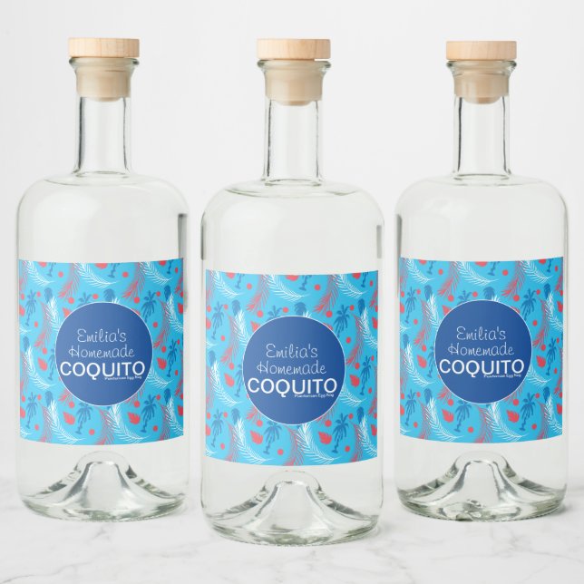 Tropical Homemade Coquito Recipe Business Branding Liquor Bottle Label (Bottles)