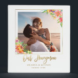 Tropical Honeymoon Gold Hand-lettered Chic Photo 3 Ring Binder<br><div class="desc">Make your own personalized honeymoon photo album. On the cover,  this featured your own photo in a faux gold frame with tropical watercolor flowers and a gorgeous hand lettered script calligraphy saying "Our honeymoon" over your names and place and date of honeymoon.</div>