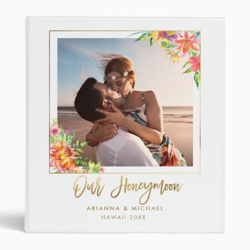 Tropical Honeymoon Gold Hand_lettered Chic Photo 3 Ring Binder