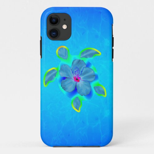 Tropical Honu Turtle and Hibiscus iPhone 11 Case