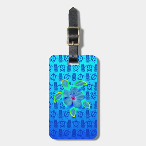 Tropical Honu Turtle and Hibiscus Luggage Tag