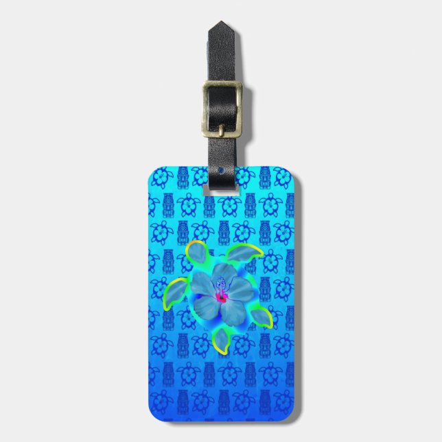 Tropical Honu Turtle and Hibiscus Luggage Tag (Front Vertical)