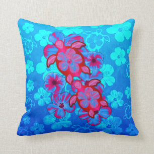 Tropical Honu Turtles And Hibiscus Flowers Throw Pillow